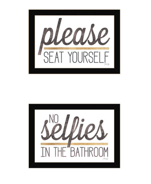 HomeRoots Set of Two Charming No Selfies When Seated Framed Prints for Stylish Bathroom Wall Decor Black 20 x 29 408216
