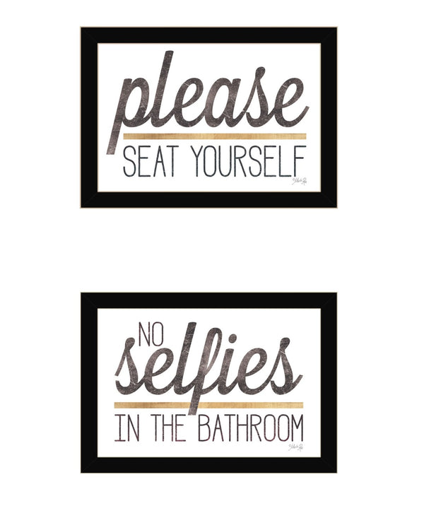 HomeRoots Set of Two Charming No Selfies When Seated Framed Prints for Stylish Bathroom Wall Decor Black 20 x 29 408216