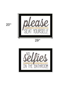 HomeRoots Set of Two Charming No Selfies When Seated Framed Prints for Stylish Bathroom Wall Decor Black 20 x 29 408216