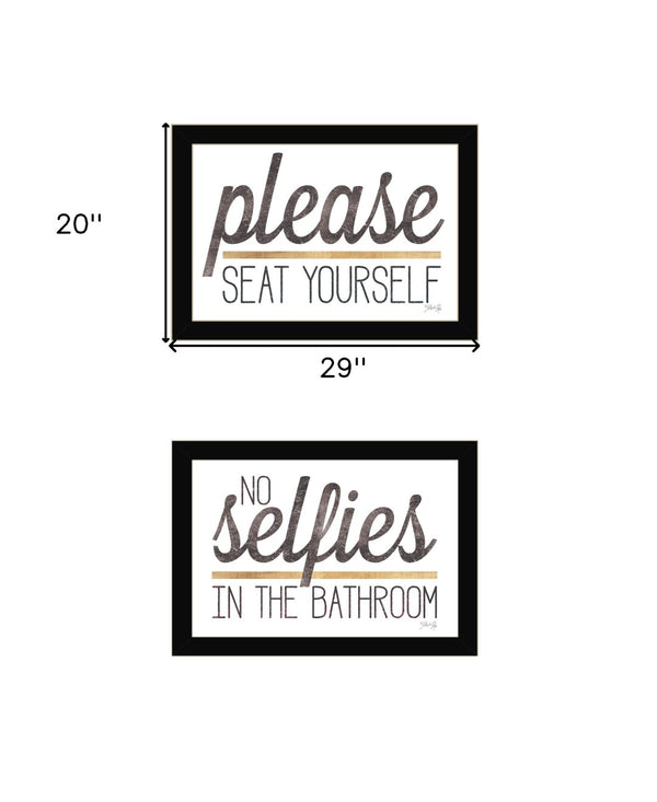 HomeRoots Set of Two Charming No Selfies When Seated Framed Prints for Stylish Bathroom Wall Decor Black 20 x 29 408216