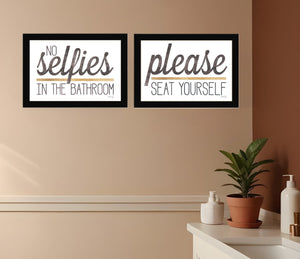 HomeRoots Set of Two Charming No Selfies When Seated Framed Prints for Stylish Bathroom Wall Decor Black 20 x 29 408216