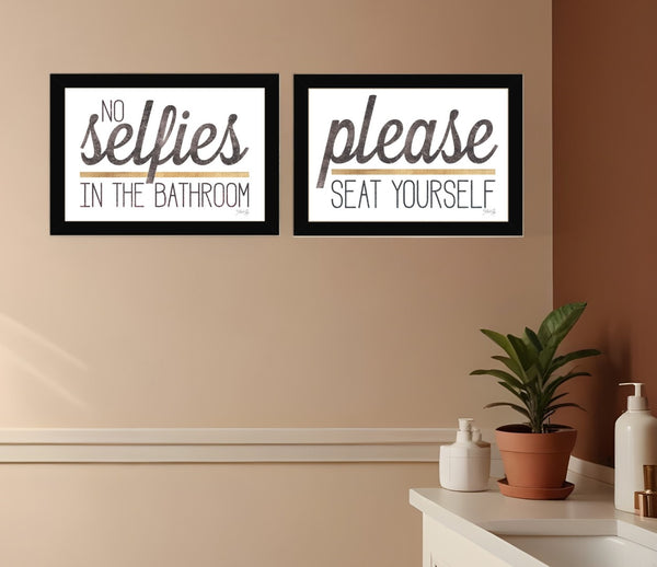 HomeRoots Set of Two Charming No Selfies When Seated Framed Prints for Stylish Bathroom Wall Decor Black 20 x 29 408216