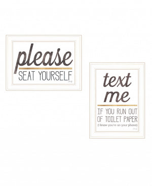 HomeRoots Set of Two Rustic Farmhouse Wall Art Prints - Humorous Bathroom Decor with Clean Framed Design White 37 x 21 408217