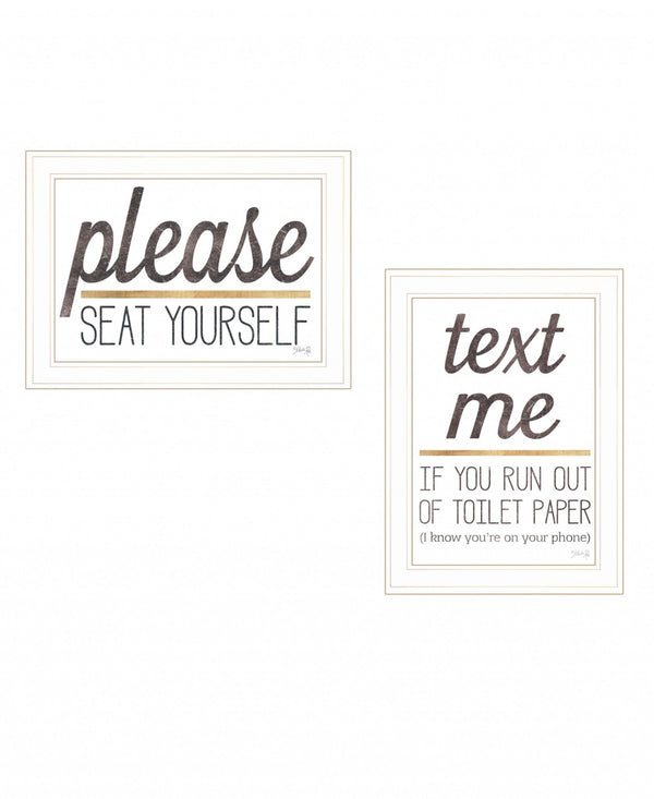 HomeRoots Set of Two Rustic Farmhouse Wall Art Prints - Humorous Bathroom Decor with Clean Framed Design White 37 x 21 408217