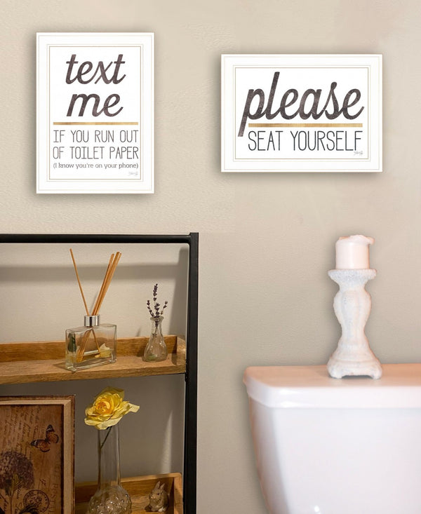 HomeRoots Set of Two Rustic Farmhouse Wall Art Prints - Humorous Bathroom Decor with Clean Framed Design White 37 x 21 408217