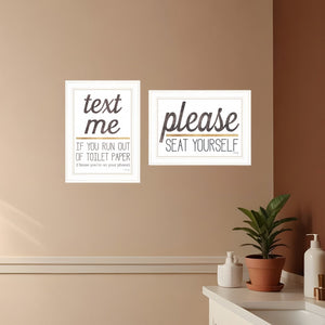 HomeRoots Set of Two Rustic Farmhouse Wall Art Prints - Humorous Bathroom Decor with Clean Framed Design White 37 x 21 408217