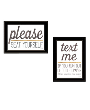 Homeroots Set Of Two Text Me If You Run Out Of Toilet Paper While Seated Black Framed Print Wall Art  Wood Print 408218