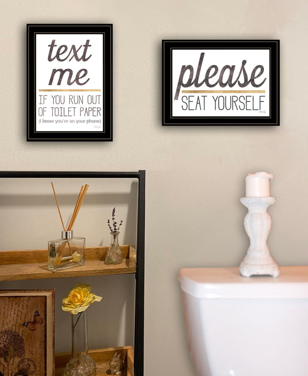 Homeroots Set Of Two Text Me If You Run Out Of Toilet Paper While Seated Black Framed Print Wall Art  Wood Print 408218