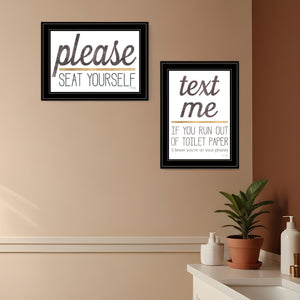 Homeroots Set Of Two Text Me If You Run Out Of Toilet Paper While Seated Black Framed Print Wall Art  Wood Print 408218