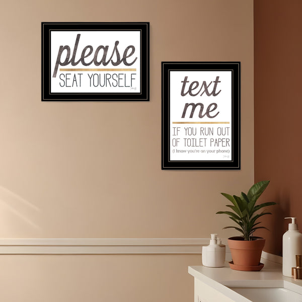 Homeroots Set Of Two Text Me If You Run Out Of Toilet Paper While Seated Black Framed Print Wall Art  Wood Print 408218