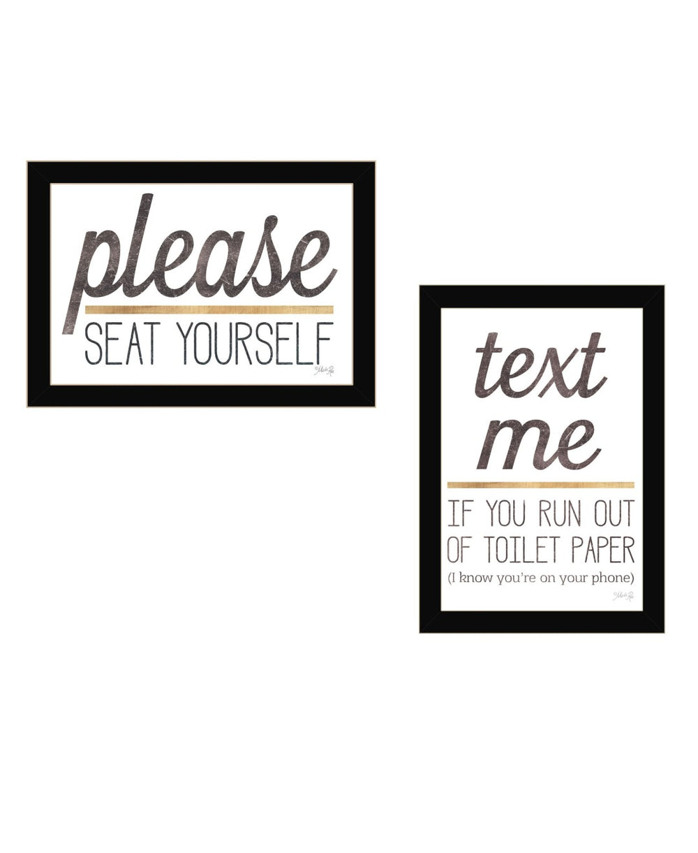 HomeRoots Set of Two Rustic Farmhouse Wall Art Prints - Humorous Bathroom Decor with Clean Framed Design Black 35 x 20 408219