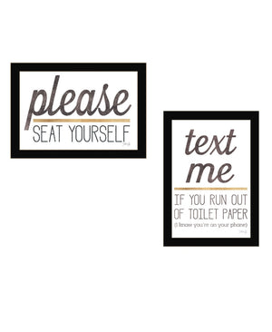 HomeRoots Set of Two Rustic Farmhouse Wall Art Prints - Humorous Bathroom Decor with Clean Framed Design Black 35 x 20 408219