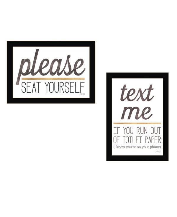 HomeRoots Set of Two Rustic Farmhouse Wall Art Prints - Humorous Bathroom Decor with Clean Framed Design Black 35 x 20 408219