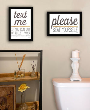 HomeRoots Set of Two Rustic Farmhouse Wall Art Prints - Humorous Bathroom Decor with Clean Framed Design Black 35 x 20 408219