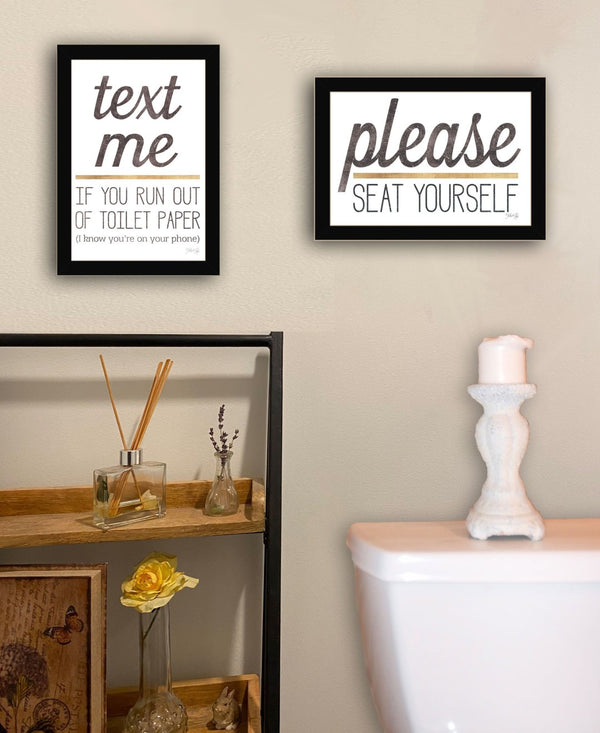 HomeRoots Set of Two Rustic Farmhouse Wall Art Prints - Humorous Bathroom Decor with Clean Framed Design Black 35 x 20 408219