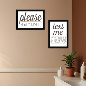 HomeRoots Set of Two Rustic Farmhouse Wall Art Prints - Humorous Bathroom Decor with Clean Framed Design Black 35 x 20 408219
