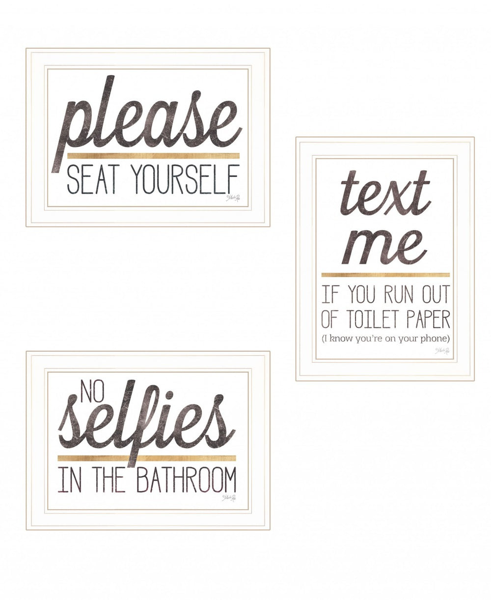 HomeRoots Set of Three Whimsical Toilet Humor Wall Art Prints in White Frames for Playful Home Decor 408220