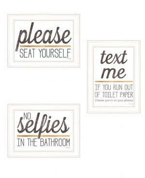HomeRoots Set of Three Whimsical Toilet Humor Wall Art Prints in White Frames for Playful Home Decor 408220
