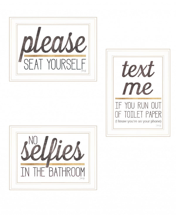 HomeRoots Set of Three Whimsical Toilet Humor Wall Art Prints in White Frames for Playful Home Decor 408220