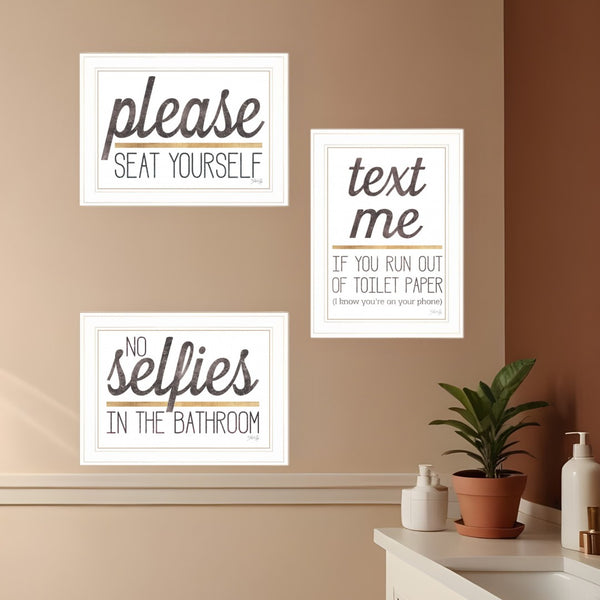 HomeRoots Set of Three Whimsical Toilet Humor Wall Art Prints in White Frames for Playful Home Decor 408220