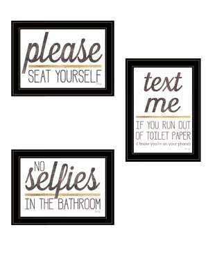Homeroots Set Of Three Toilet Humor Black Framed Print Wall Art Black And Gold Wood Print 408221