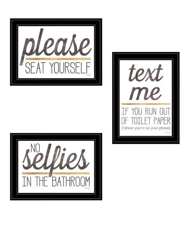 Homeroots Set Of Three Toilet Humor Black Framed Print Wall Art Black And Gold Wood Print 408221