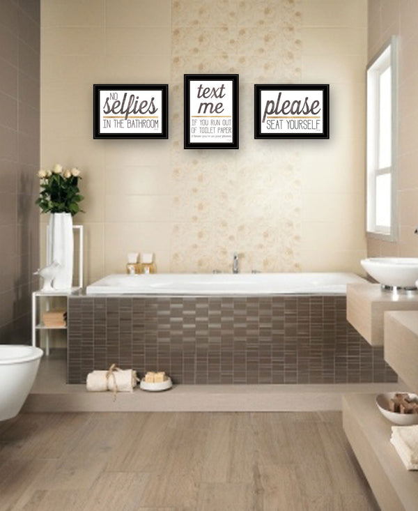 Homeroots Set Of Three Toilet Humor Black Framed Print Wall Art Black And Gold Wood Print 408221