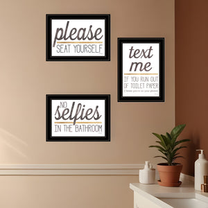 Homeroots Set Of Three Toilet Humor Black Framed Print Wall Art Black And Gold Wood Print 408221