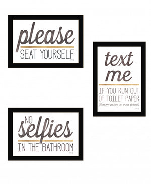 Homeroots Set Of Three Toilet Humor 3 Black Framed Print Wall Art Black Wood Print 408222
