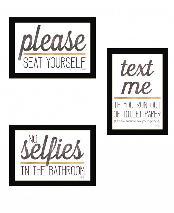 Homeroots Set Of Three Toilet Humor 3 Black Framed Print Wall Art Black Wood Print 408222