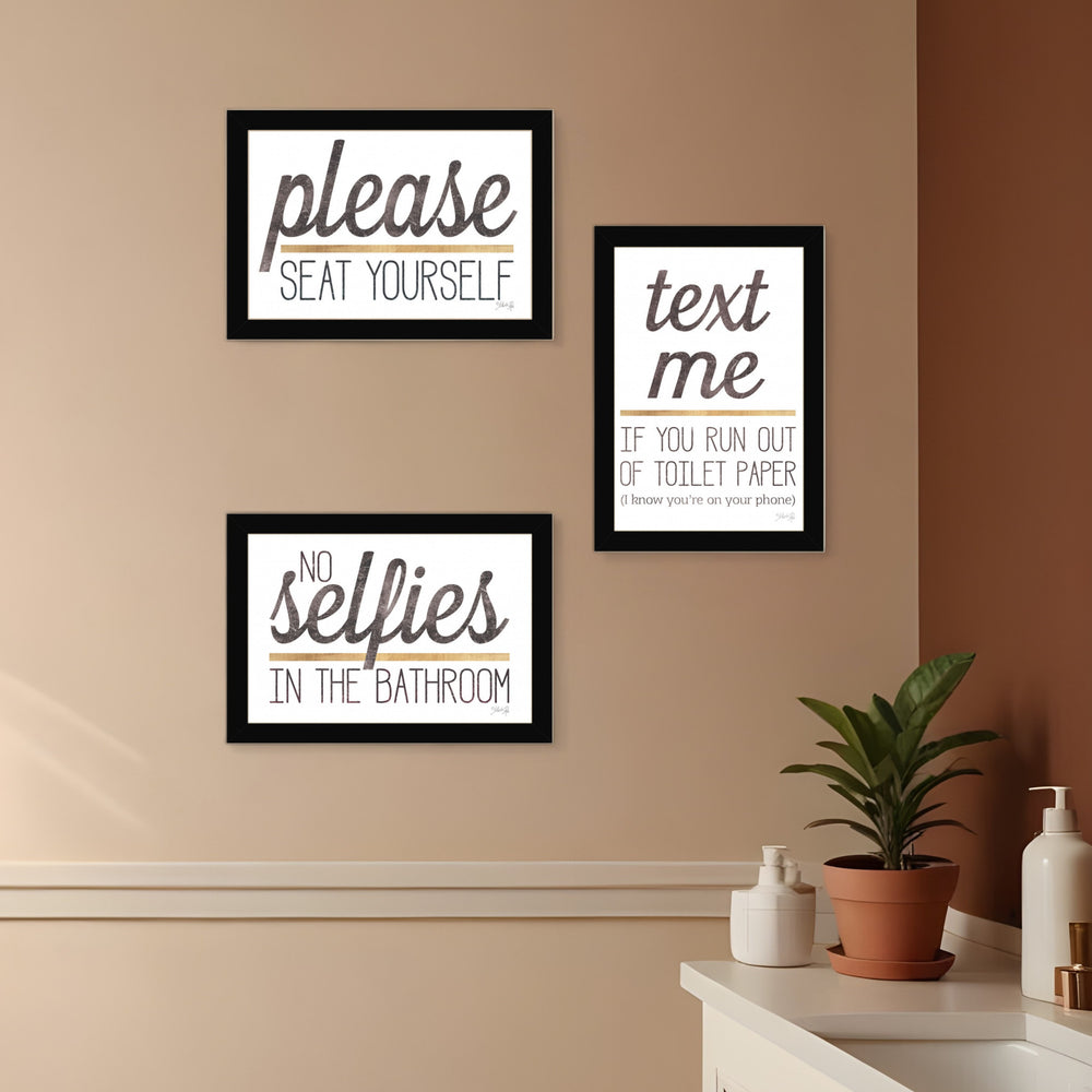 Homeroots Set Of Three Toilet Humor 3 Black Framed Print Wall Art Black Wood Print 408222
