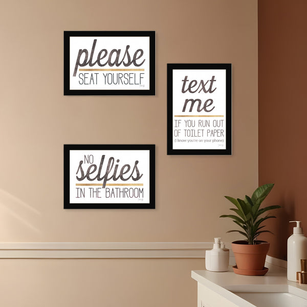 Homeroots Set Of Three Toilet Humor 3 Black Framed Print Wall Art Black Wood Print 408222