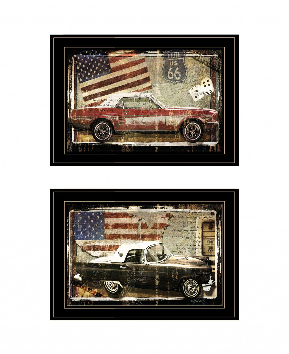 Homeroots Set Of Two Vintage Classics 1 Black Framed Print Wall Art  Wood Print 408230