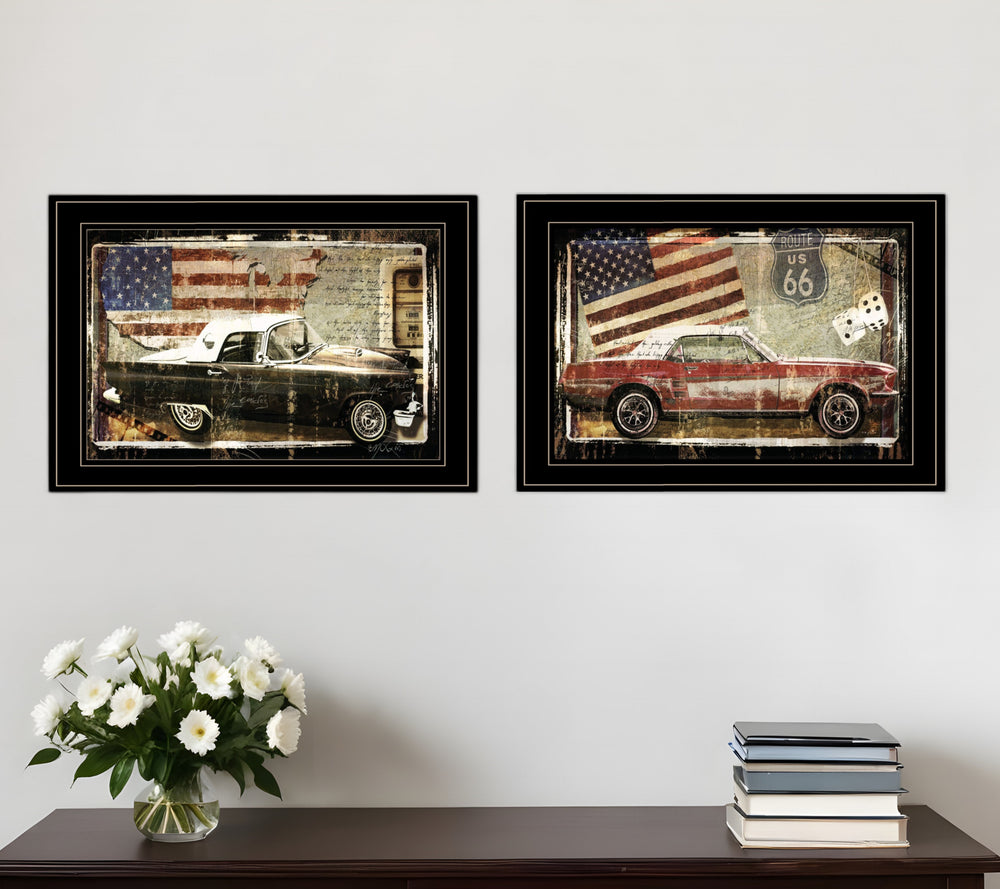 Homeroots Set Of Two Vintage Classics 1 Black Framed Print Wall Art  Wood Print 408230