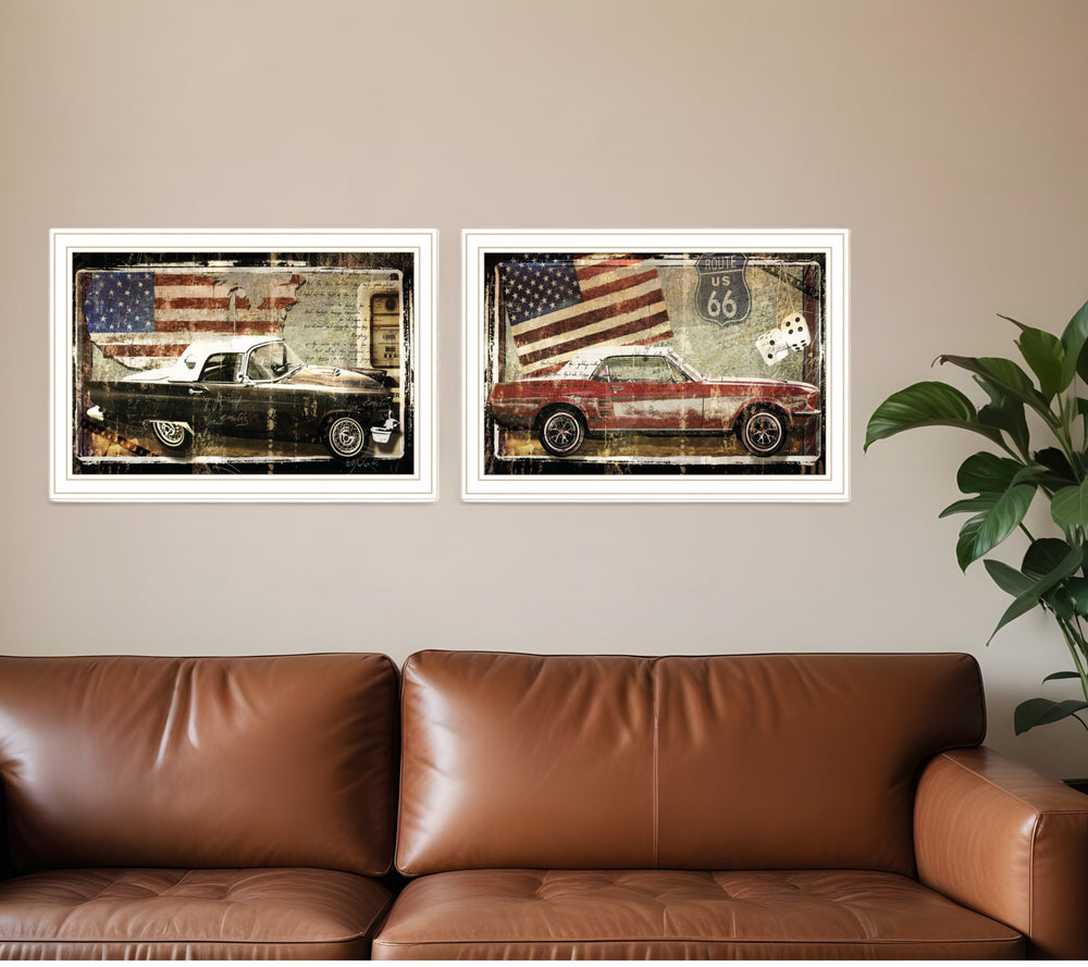 Homeroots Set Of Two Vintage Classics 2 White Framed Print Wall Art White Wood Print 408231