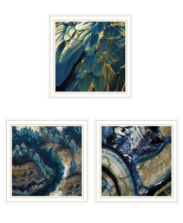 HomeRoots Set of Three Deep Blue Framed Prints - Modern Farmhouse Wall Art for Chic Home Décor 408233