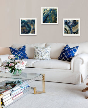 HomeRoots Set of Three Deep Blue Framed Prints - Modern Farmhouse Wall Art for Chic Home Décor 408233