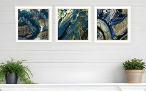 HomeRoots Set of Three Deep Blue Framed Prints - Modern Farmhouse Wall Art for Chic Home Décor 408233