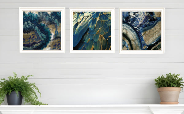HomeRoots Set of Three Deep Blue Framed Prints - Modern Farmhouse Wall Art for Chic Home Décor 408233