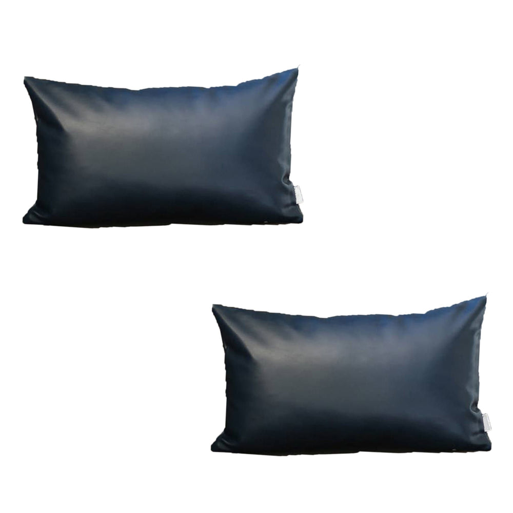 Homeroots Set Of Two 10" X 12" Navy Blue Faux Leather Lumbar Throw Pillow   408245
