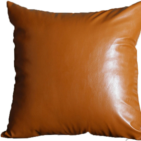 Homeroots Set Of Two 17" X 17" Brown Faux Leather Zippered Pillow   408246