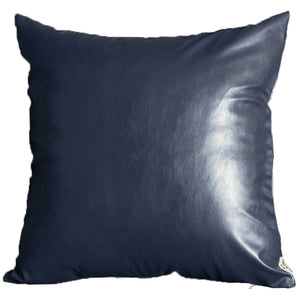 Homeroots Set Of Two 17" X 17" Navy Blue Faux Leather Zippered Pillow   408247