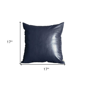 Homeroots Set Of Two 17" X 17" Navy Blue Faux Leather Zippered Pillow   408247