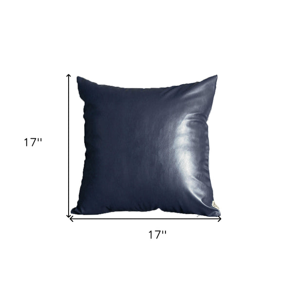Homeroots Set Of Two 17" X 17" Navy Blue Faux Leather Zippered Pillow   408247