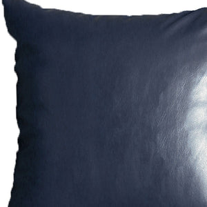 Homeroots Set Of Two 17" X 17" Navy Blue Faux Leather Zippered Pillow   408247