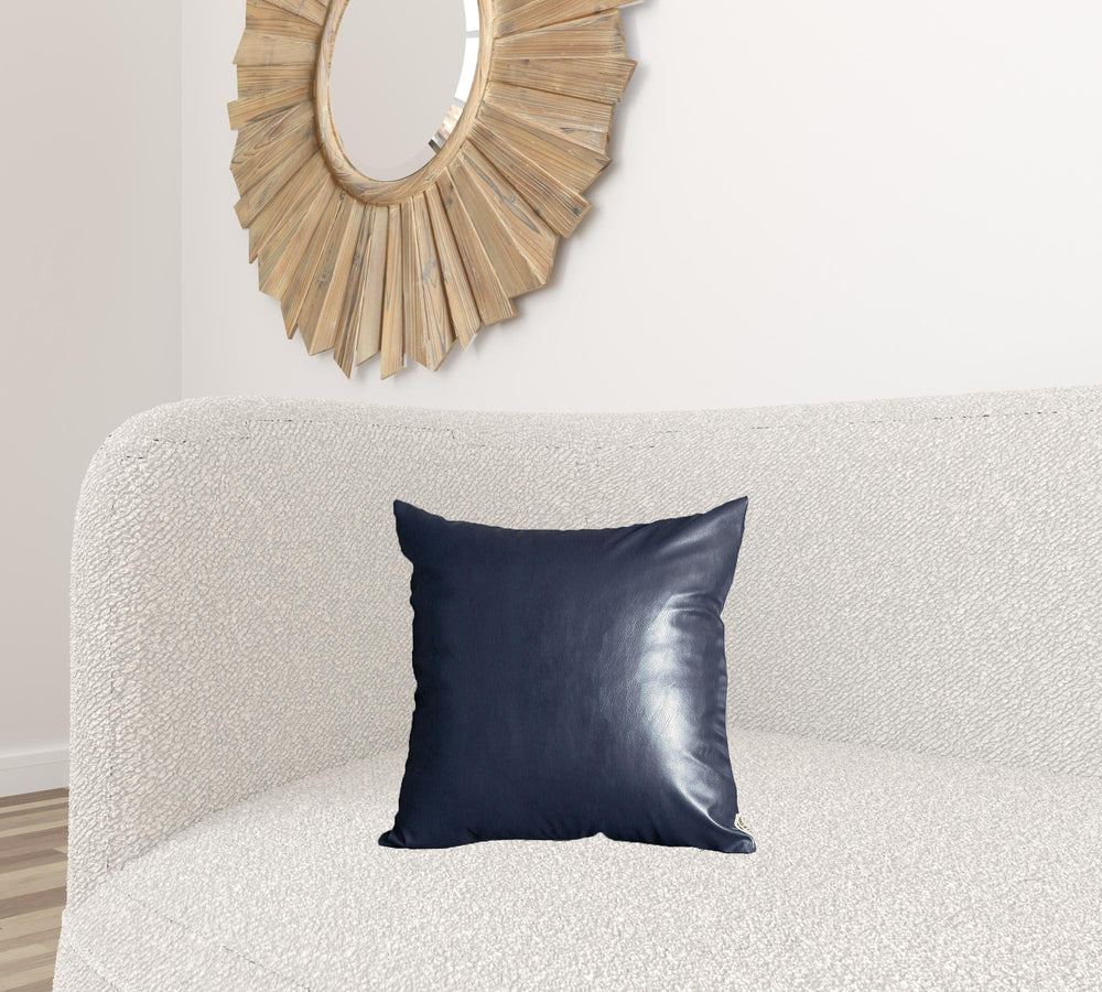 Homeroots Set Of Two 17" X 17" Navy Blue Faux Leather Zippered Pillow   408247