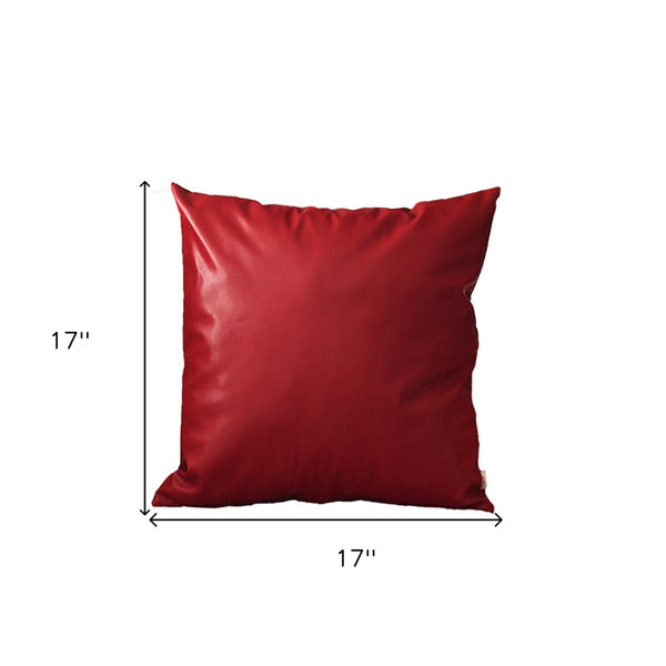 Homeroots Set Of Two 17" X 17" Red Faux Leather Zippered Pillow   408248
