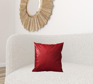 Homeroots Set Of Two 17" X 17" Red Faux Leather Zippered Pillow   408248