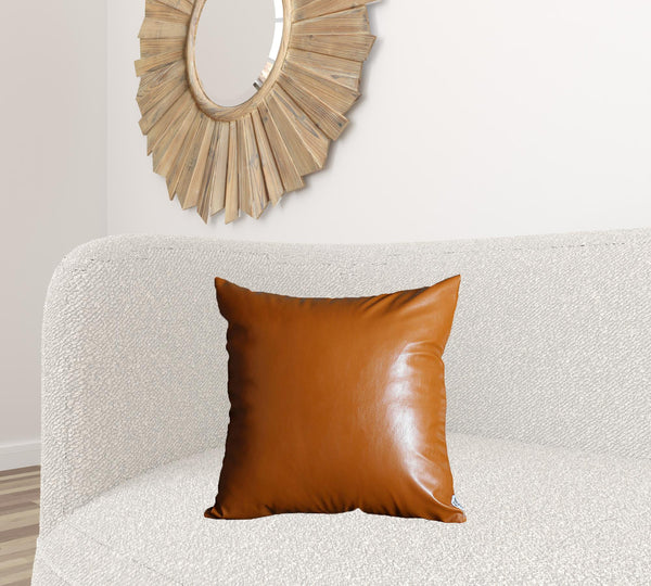 Homeroots Set Of Two 20" X 20" Brown Faux Leather Zippered Pillow   408249