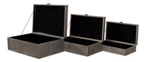 Sarreid Cosmos Elegant Nesting Boxes Set Of 3 - Black Shagreen Antique Finish With Leather & Brass Accents Black  40824